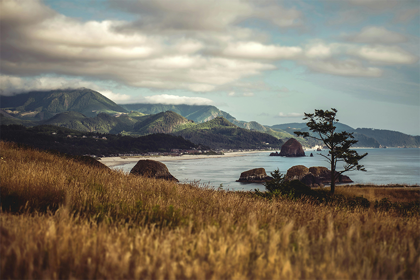 A view of the sea and hills